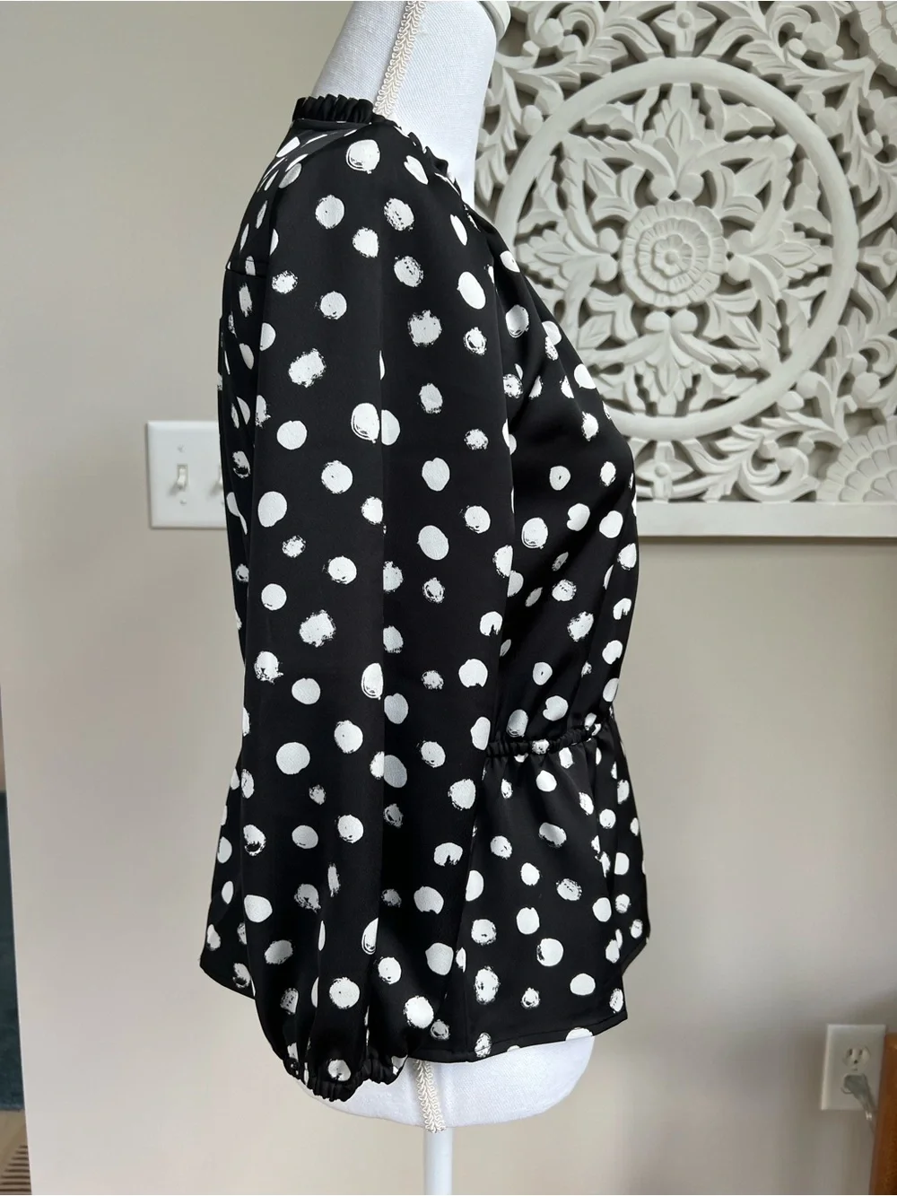 J. Crew Black & White Polka Dot Long Sleeve Blouse